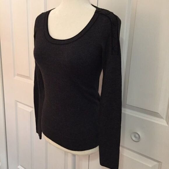 Ann Taylor Loft Charcoal Grey Scoop Neck Cotton Blend Sweater Size XS - Picture 4 of 6
